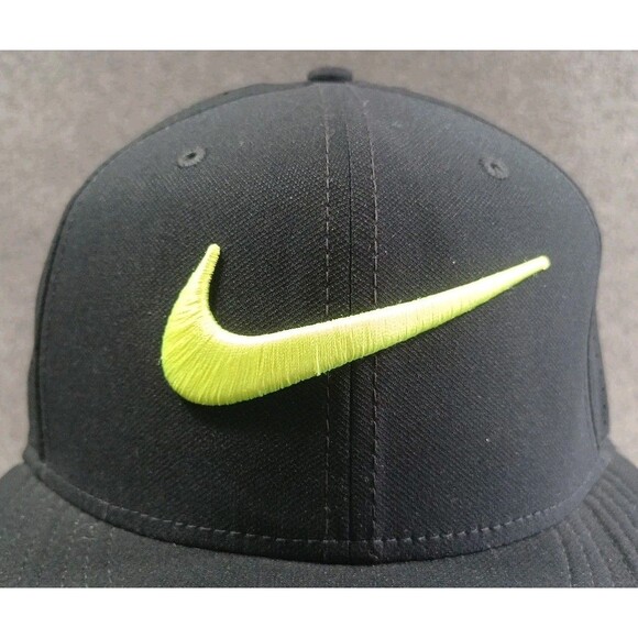 Nike True Dri Fit Neon Green Swoosh Black/Black Mesh Back Baseball Cap Hat - Picture 4 of 14